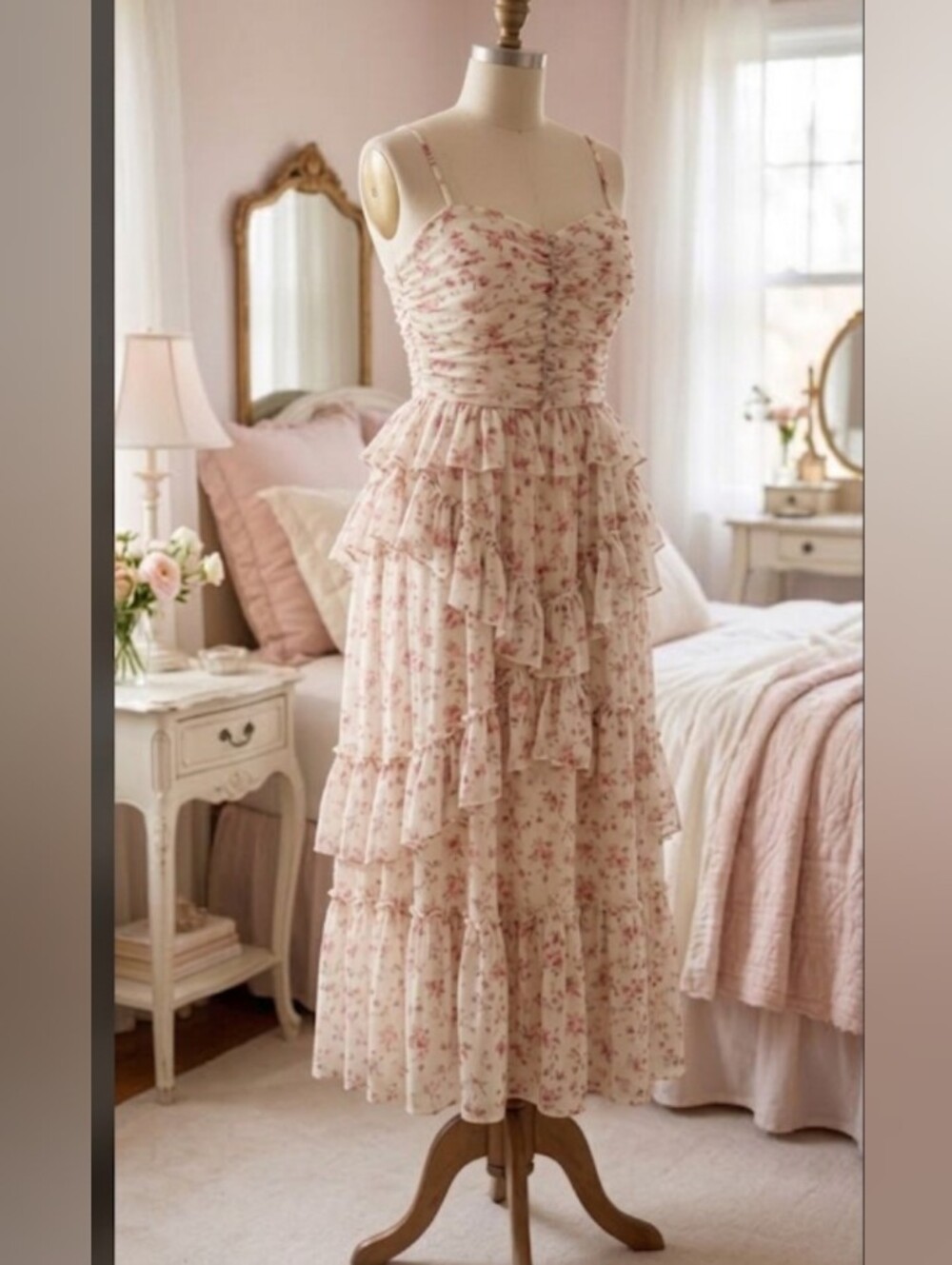 Cottagecore Homecoming Dress Coquette Formal Floral Romantic Ruffle New Sz 10
